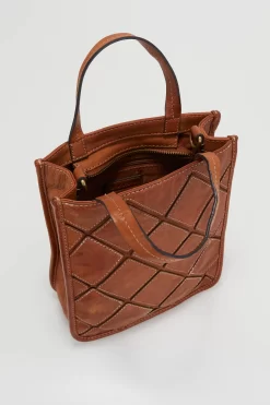 Check Leather Stitch Mini Grab Bag -Travel Luggage Shop 3208904 3